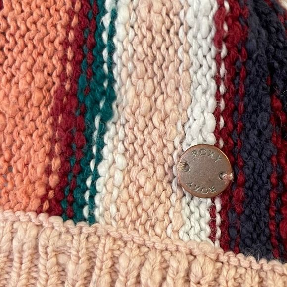 Roxy Tilly’s Exclusive Pink Teal White Red Vertical Striped Hooded Knit Sweater - Picture 8 of 16